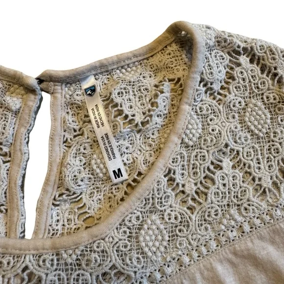 Kuhl Women's White Organic Cotton Tee Crochet Lace Knit Cap Sleeve Size Medium - Picture 3 of 7